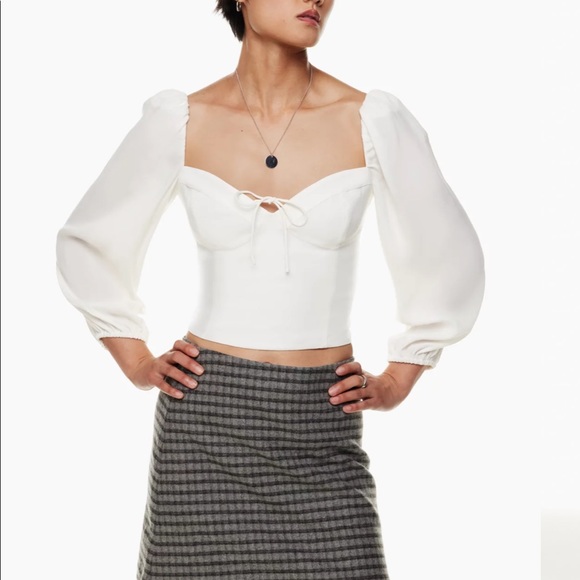 Aritzia Wilfred Novella Blouse, light birch / white, size L - Picture 2 of 6